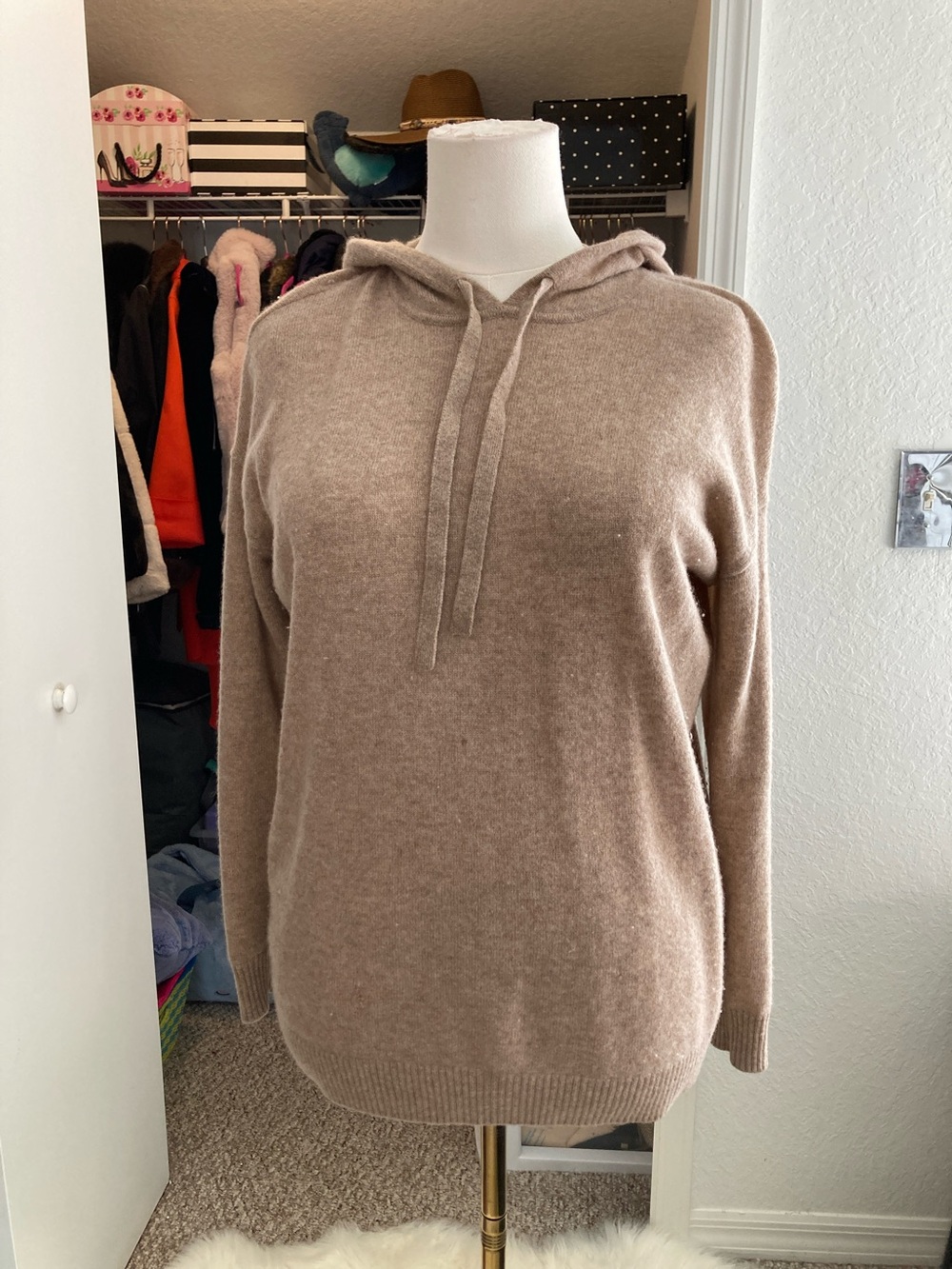 Cashmere set Saks Fifth Avenue Taupe Hooded Cashmere-Blend Pullover Sweater